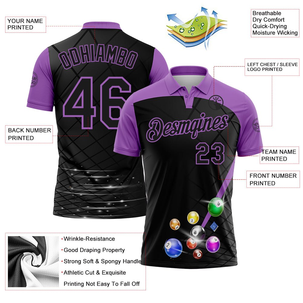 Custom Black-Medium Purple Billiard Balls Performance Polo Shirt photo 3