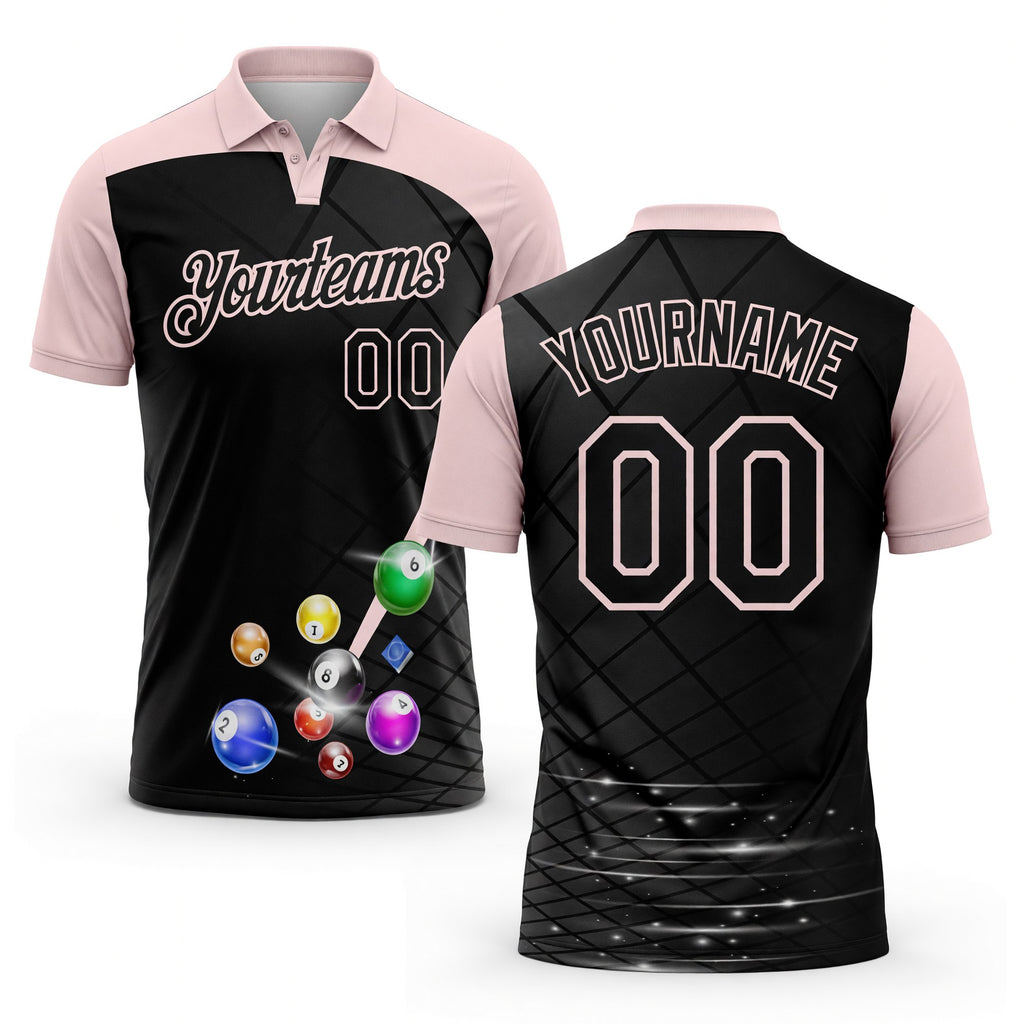 Custom Black-Light Pink Billiard Balls Performance Polo Shirt