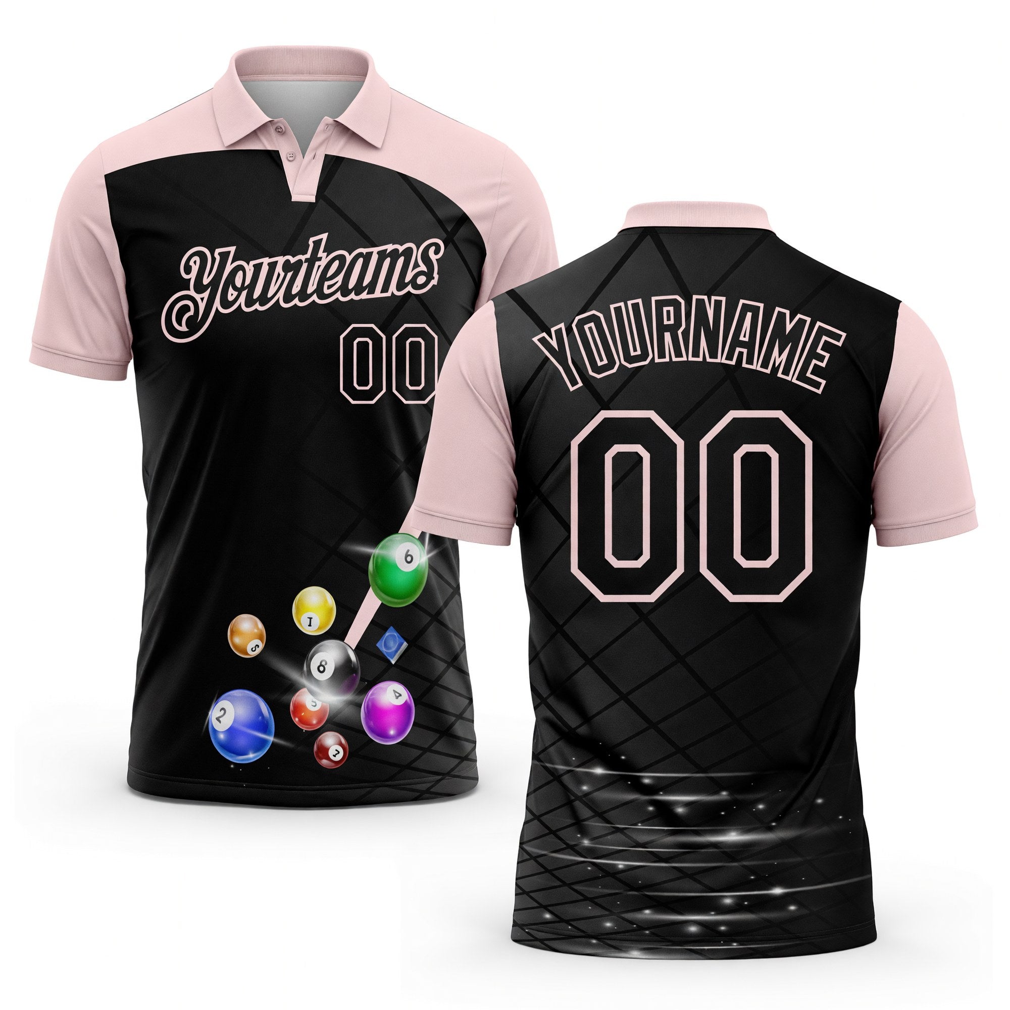 Custom Black-Light Pink Billiard Balls Performance Polo Shirt