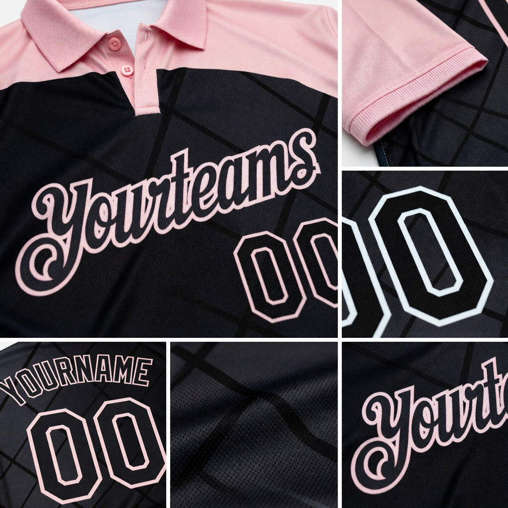 Custom Black-Light Pink Billiard Balls Performance Polo Shirt detail