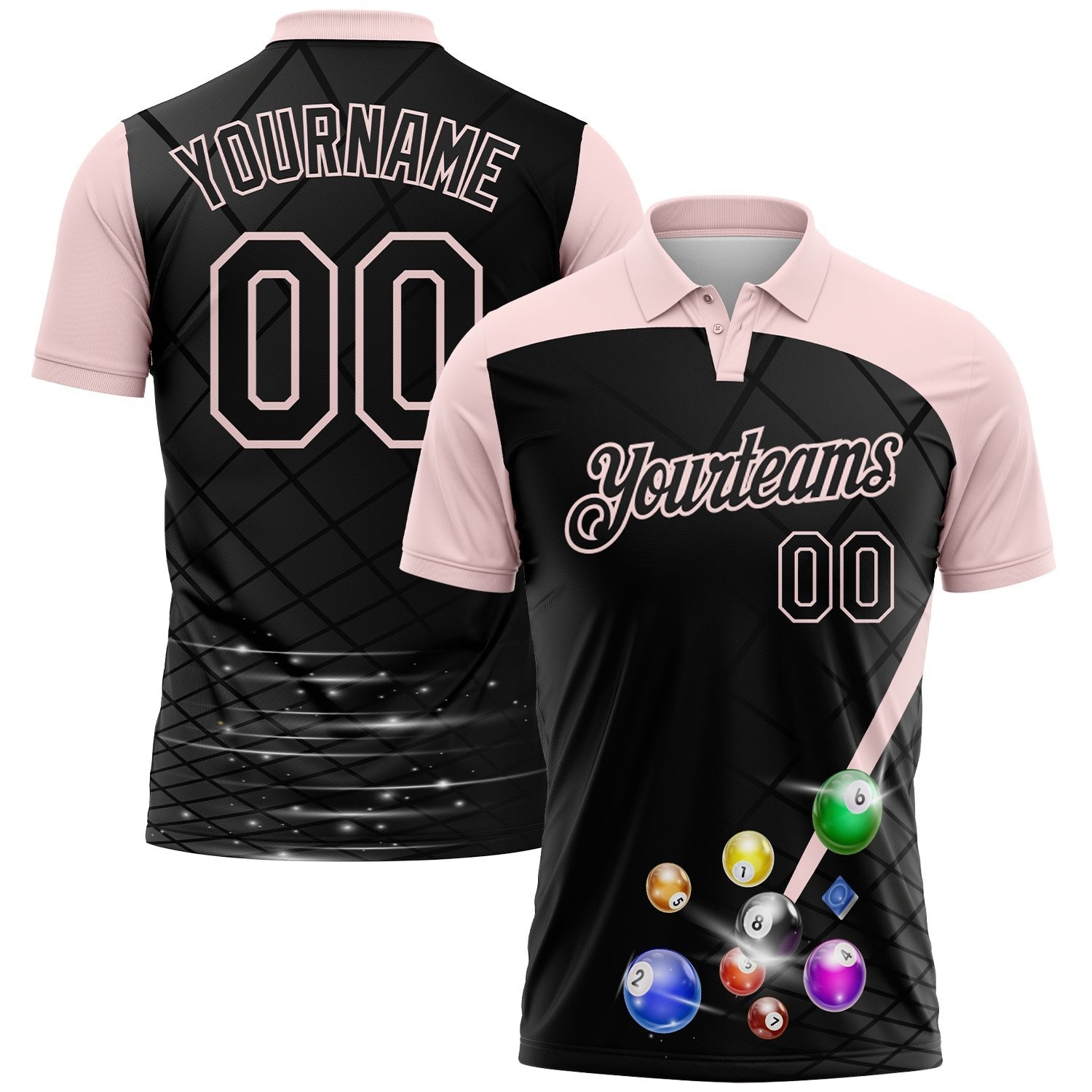 Custom Black-Light Pink Billiard Balls Performance Polo Shirt photo 1