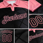 Custom Black-Medium Pink Billiard Balls Performance Polo Shirt detail