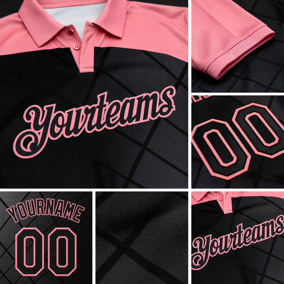 Custom Black-Medium Pink Billiard Balls Performance Polo Shirt detail