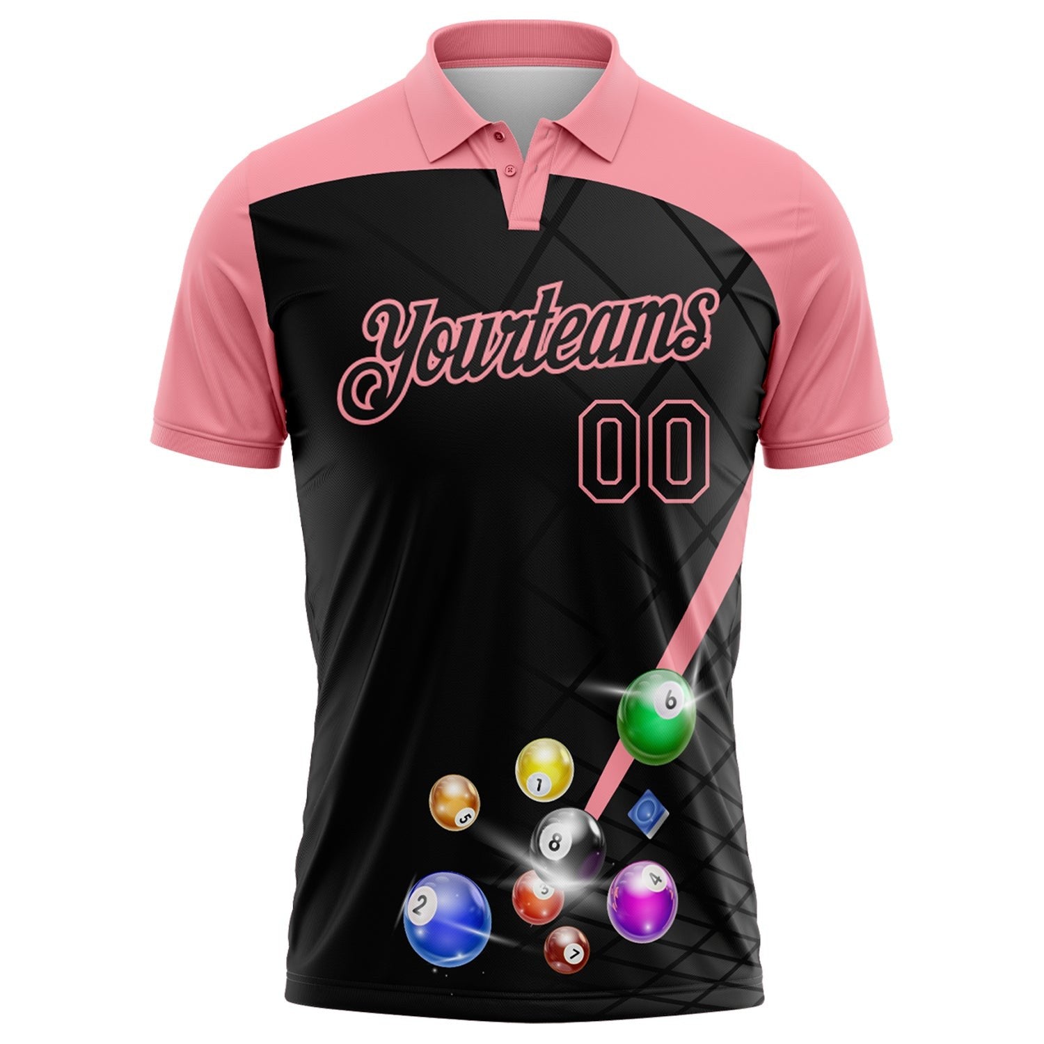 Custom Black-Medium Pink Billiard Balls Performance Polo Shirt photo 2
