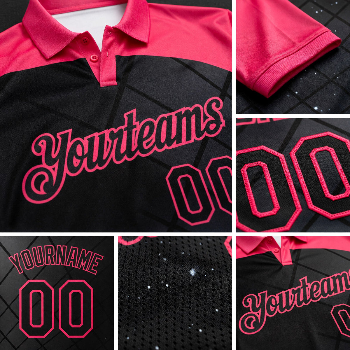Custom Black-Neon Pink Billiard Balls Performance Polo Shirt detail