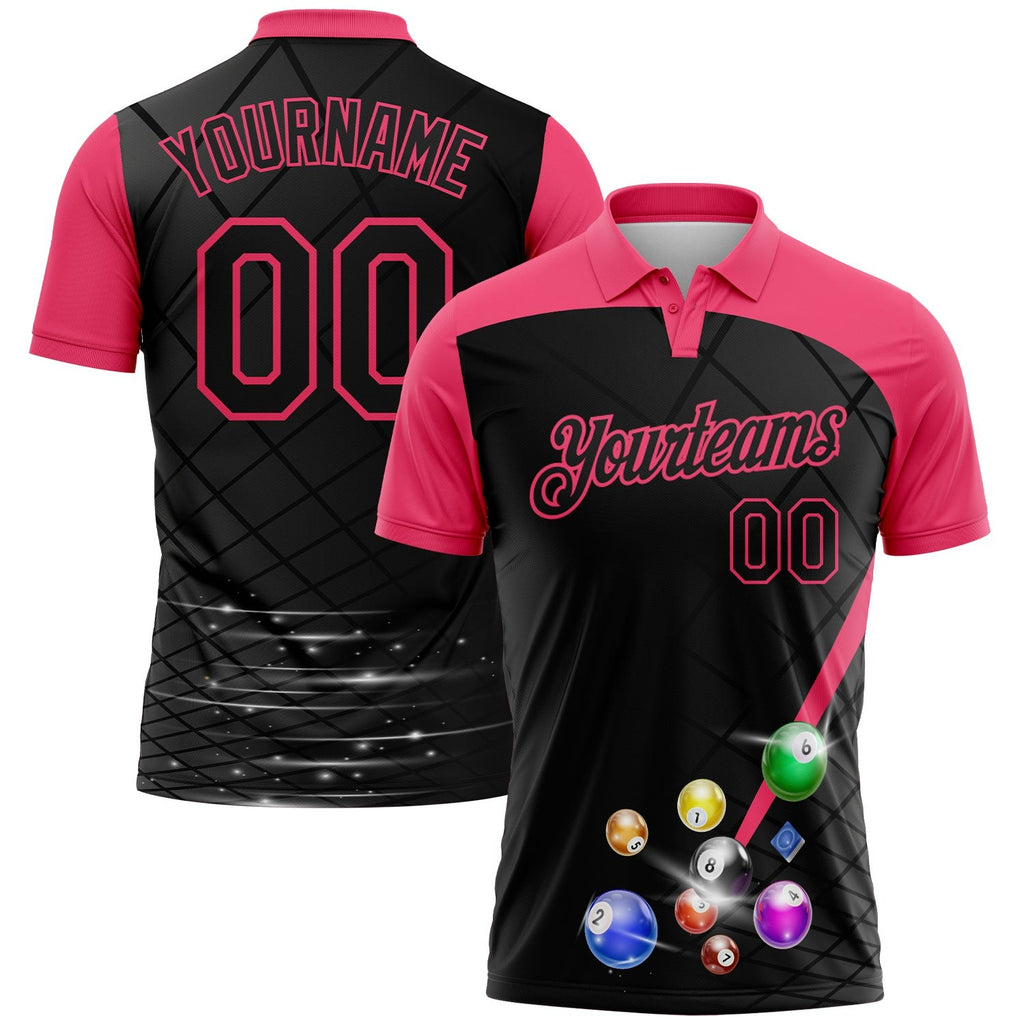 Custom Black-Neon Pink Billiard Balls Performance Polo Shirt photo 1
