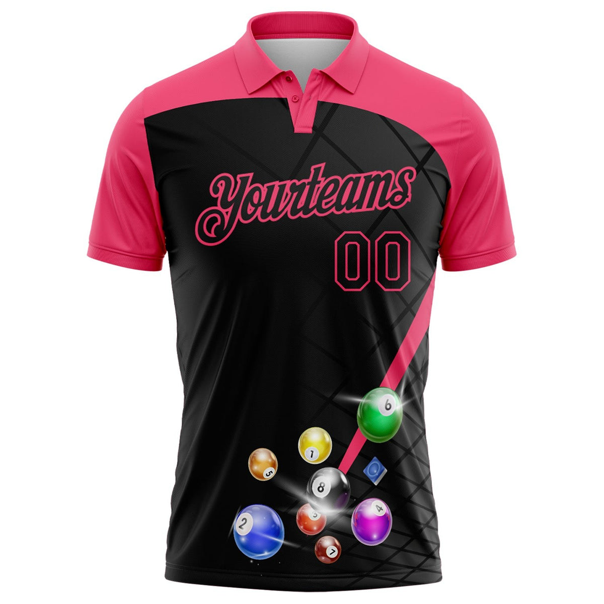 Custom Black-Neon Pink Billiard Balls Performance Polo Shirt photo 2