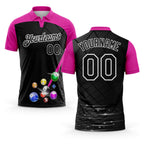 Custom Black Deep Pink-White Billiard Balls Performance Polo Shirt