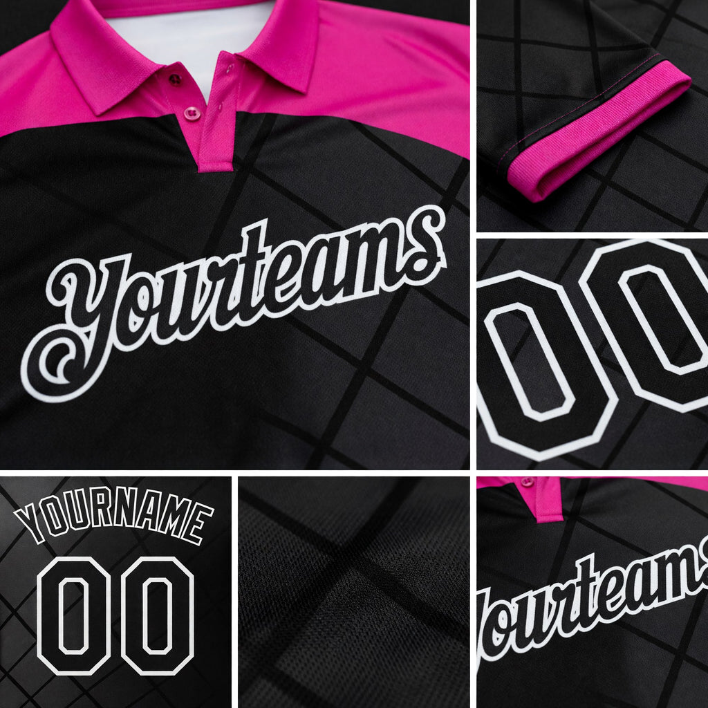 Custom Black Deep Pink-White Billiard Balls Performance Polo Shirt detail