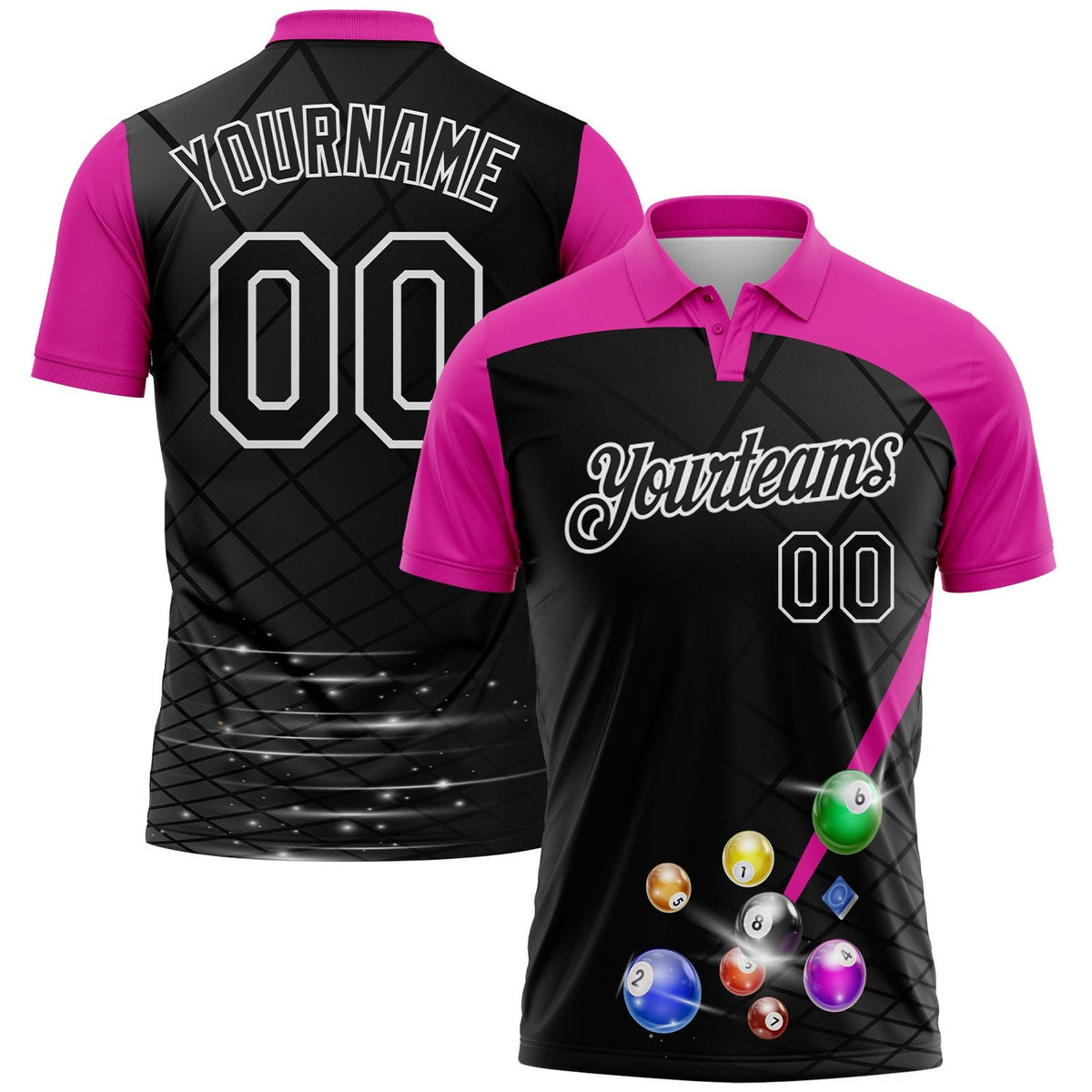 Custom Black Deep Pink-White Billiard Balls Performance Polo Shirt photo 1