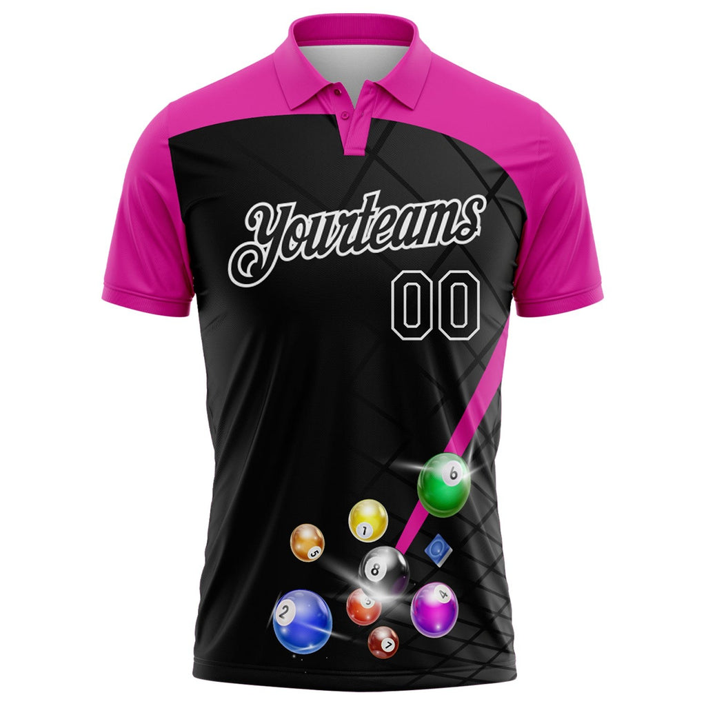 Custom Black Deep Pink-White Billiard Balls Performance Polo Shirt photo 2