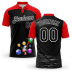 Custom Black Fire Red-White Billiard Balls Performance Polo Shirt