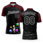 Custom Black Maroon-White Billiard Balls Performance Polo Shirt