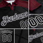 Custom Black Maroon-White Billiard Balls Performance Polo Shirt detail