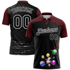 Custom Black Maroon-White Billiard Balls Performance Polo Shirt photo 1