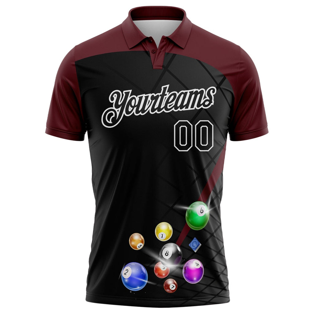 Custom Black Maroon-White Billiard Balls Performance Polo Shirt photo 2