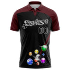 Custom Black Maroon-White Billiard Balls Performance Polo Shirt photo 2