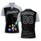 Custom Black Silver-White Billiard Balls Performance Polo Shirt