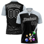 Custom Black Silver-White Billiard Balls Performance Polo Shirt photo 1