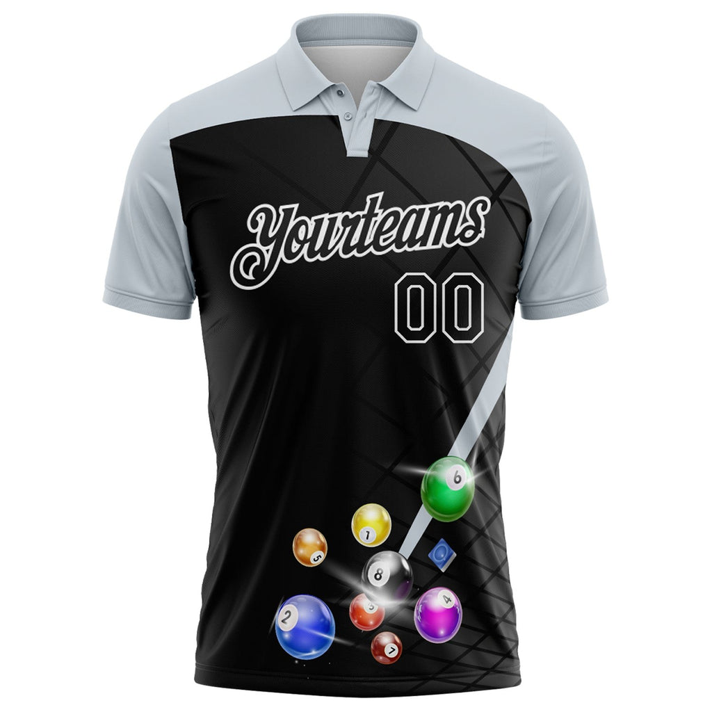 Custom Black Silver-White Billiard Balls Performance Polo Shirt photo 2
