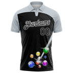 Custom Black Silver-White Billiard Balls Performance Polo Shirt photo 2
