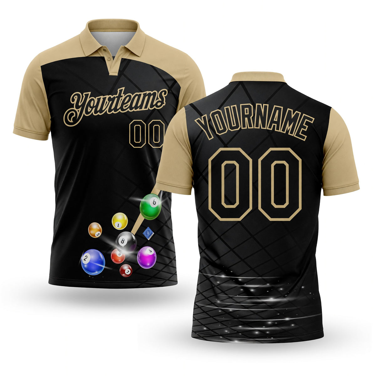 Custom Black-Vegas Gold Billiard Balls Performance Polo Shirt