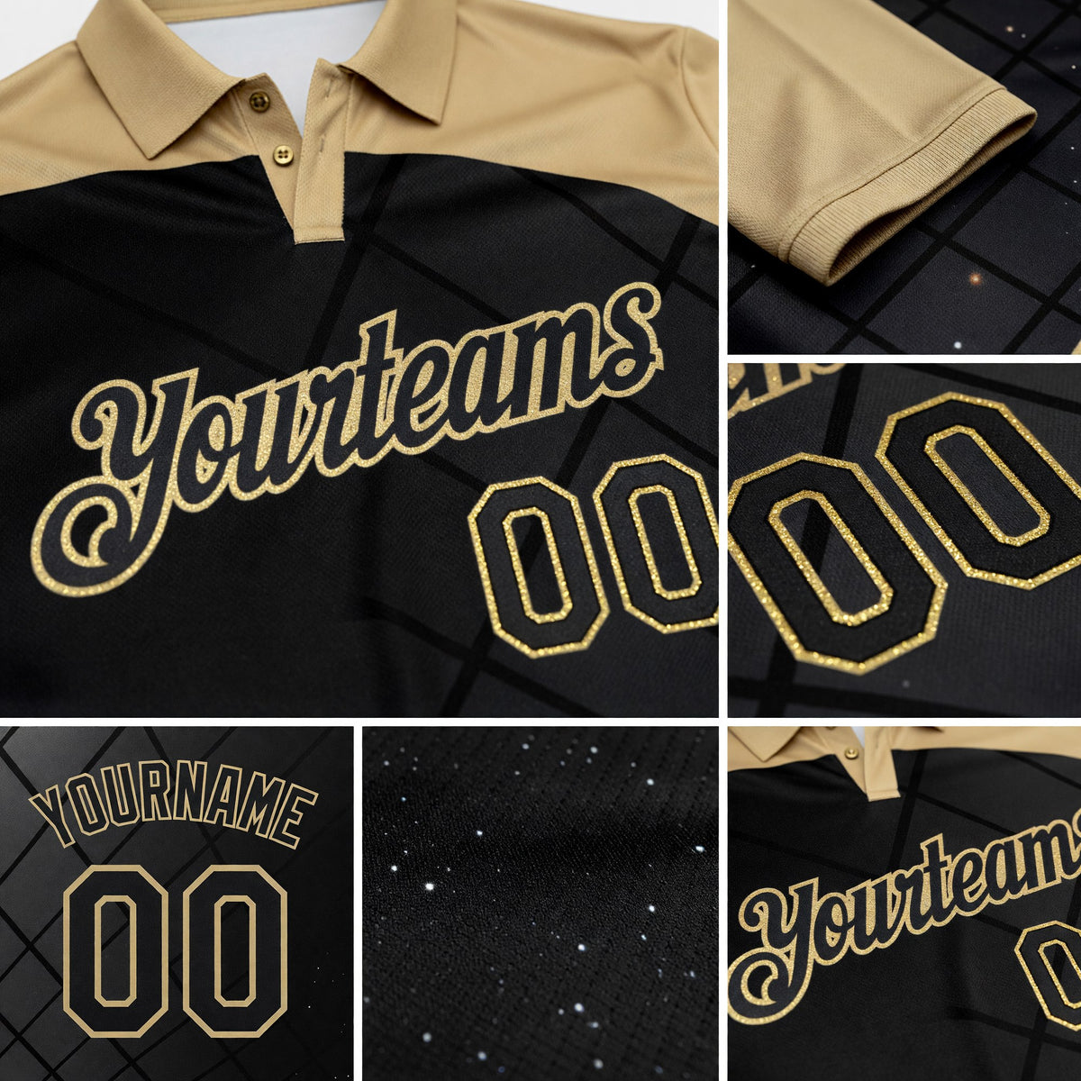 Custom Black-Vegas Gold Billiard Balls Performance Polo Shirt detail