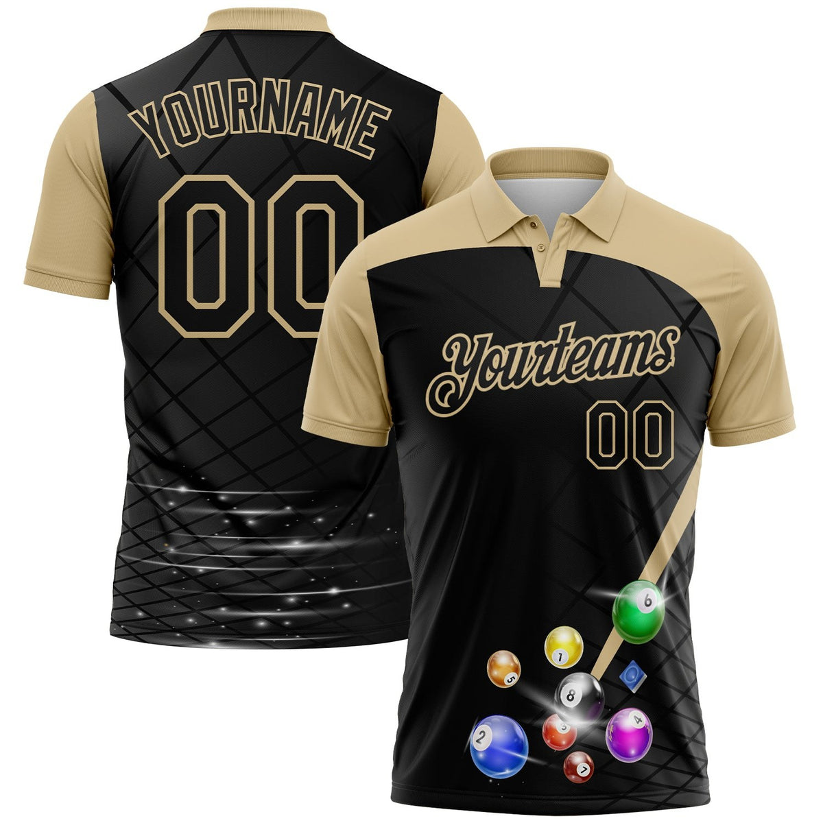Custom Black-Vegas Gold Billiard Balls Performance Polo Shirt photo 1