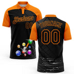 Custom Black-Bay Orange Billiard Balls Geometric Grid Performance Polo Shirt