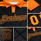 Custom Black-Bay Orange Billiard Balls Geometric Grid Performance Polo Shirt detail