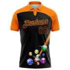 Custom Black-Bay Orange Billiard Balls Geometric Grid Performance Polo Shirt photo 2