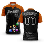 Custom Black Texas Orange-White Billiard Balls Geometric Grid Performance Polo Shirt