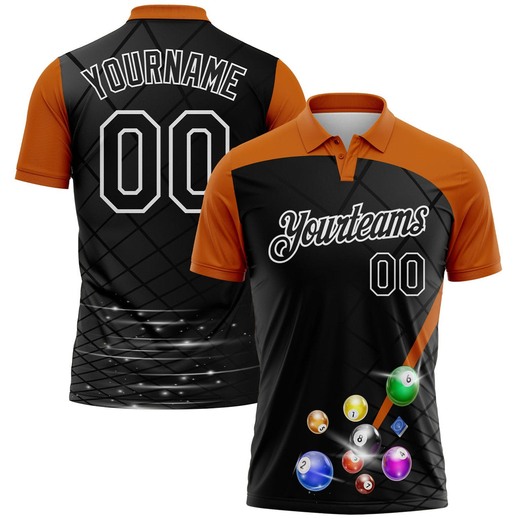 Custom Black Texas Orange-White Billiard Balls Geometric Grid Performance Polo Shirt photo 1