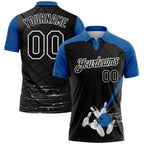 Custom Black Thunder Blue-White Bowling Geometric Grid Performance Polo Shirt photo 1