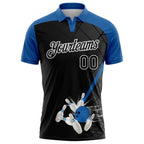 Custom Black Thunder Blue-White Bowling Geometric Grid Performance Polo Shirt photo 2