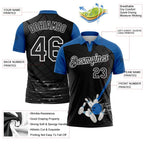 Custom Black Thunder Blue-White Bowling Geometric Grid Performance Polo Shirt photo 3