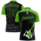 Custom Black-Aurora Green Bowling Geometric Grid Performance Polo Shirt