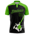 Custom Black-Aurora Green Bowling Geometric Grid Performance Polo Shirt photo 2
