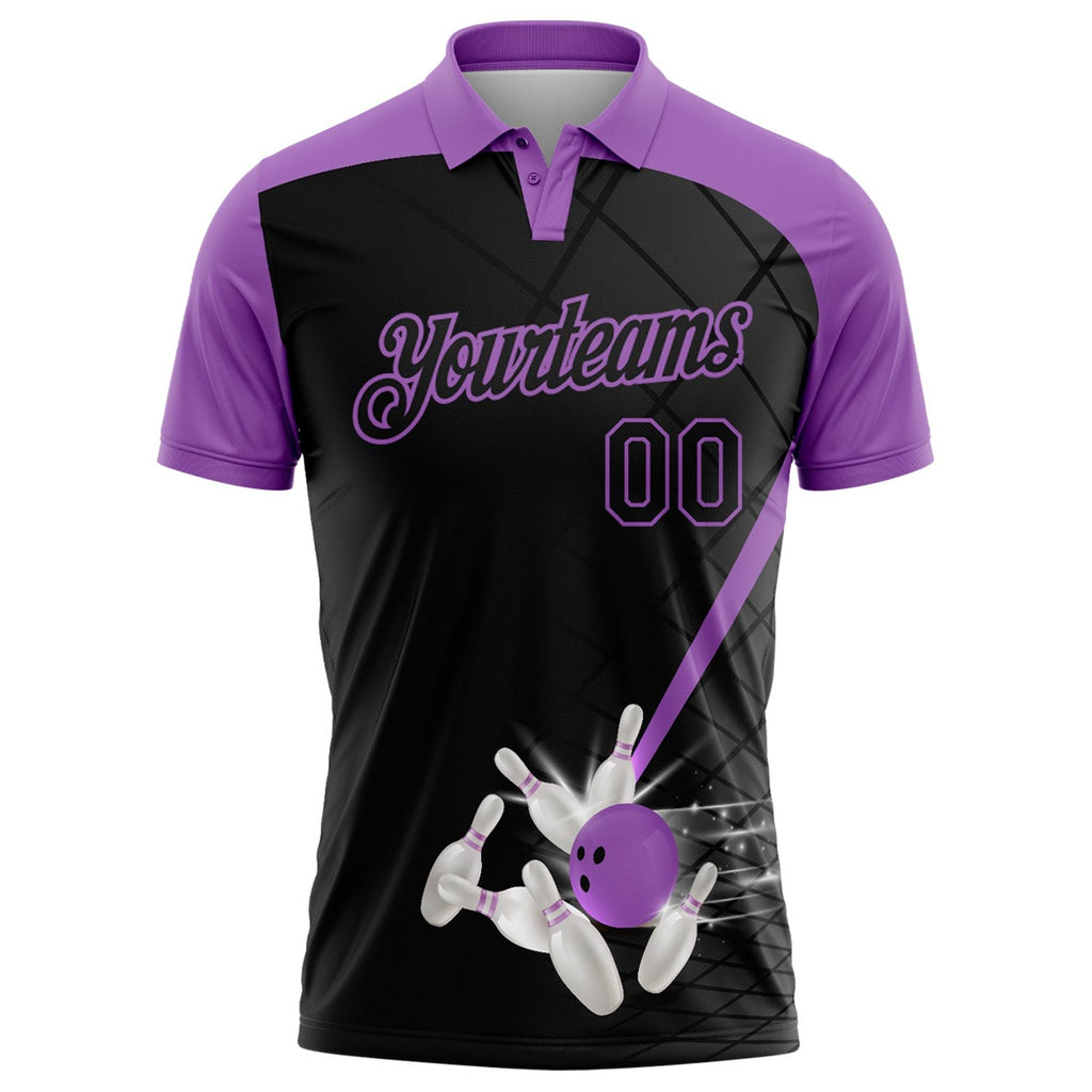 Custom Black-Medium Purple Bowling Geometric Grid Performance Polo Shirt photo 2
