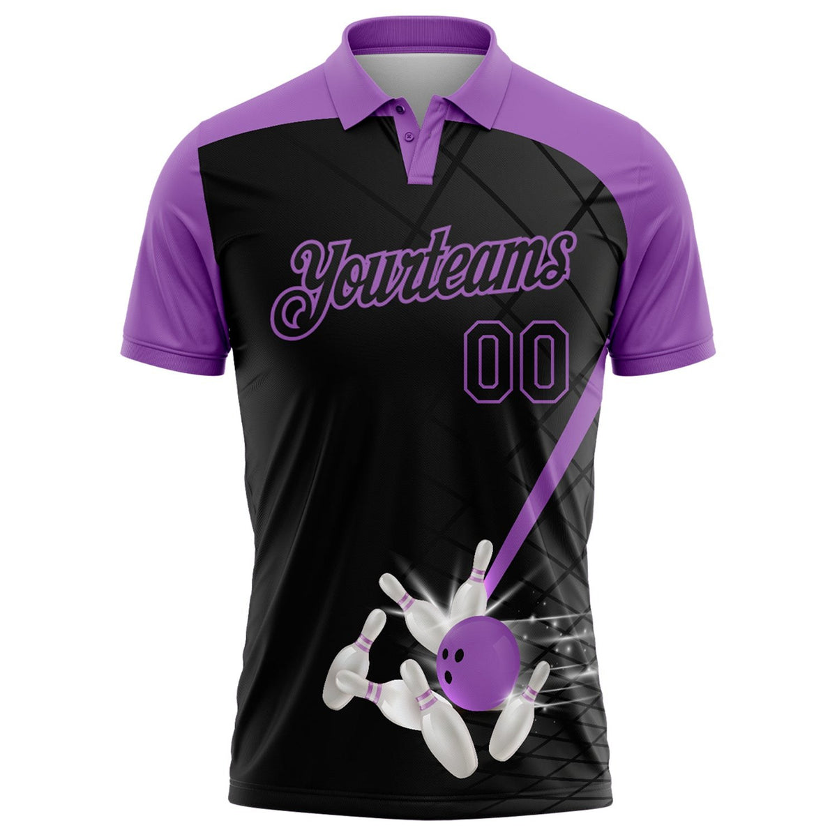 Custom Black-Medium Purple Bowling Geometric Grid Performance Polo Shirt photo 2