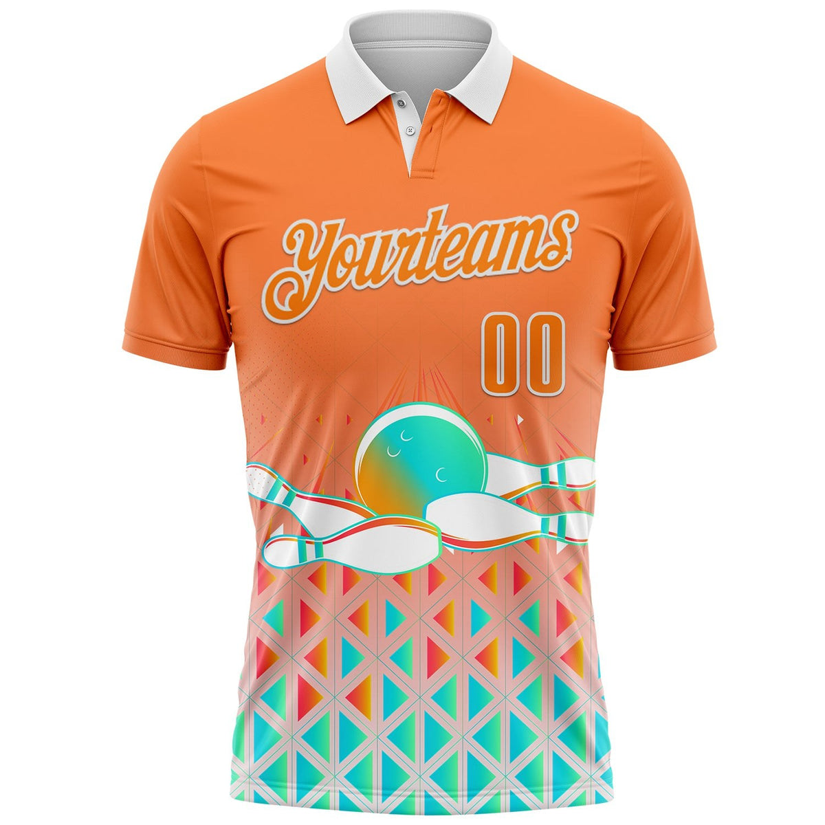 Custom Bay Orange-White Bowling Strike Gradient Geometric Performance Polo Shirt photo 2