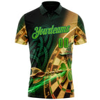 Custom Black Aurora Green-Kelly Green Darts St.Patrick's Day Shamrock Dartboard Performance Polo Shirt photo 2