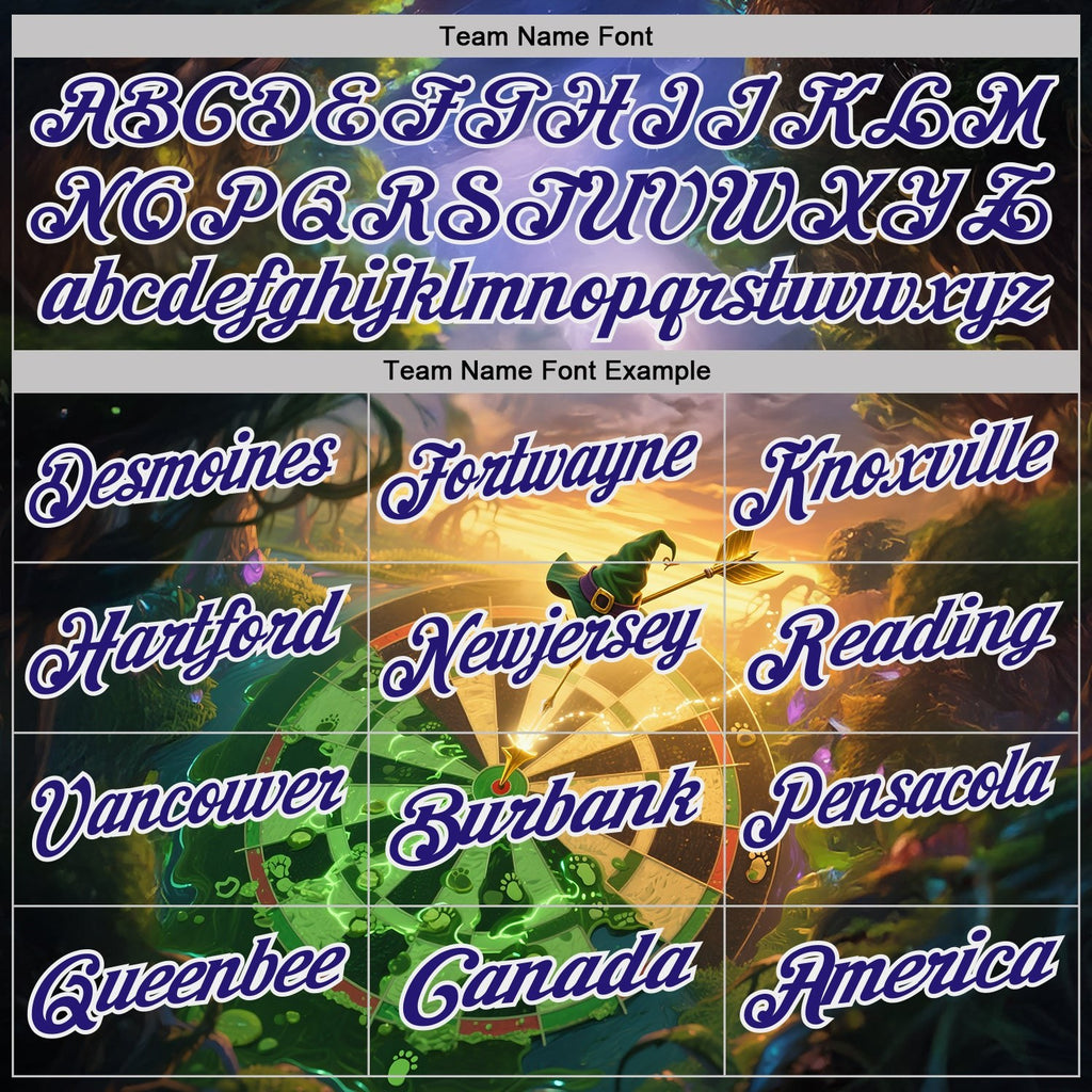 Custom Yellow Dark Purple Green-White Darts St.Patrick's Day Shamrock Dartboard Performance Polo Shirt photo 3