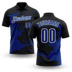 Custom Black Royal-White Fluid Paint Splash Performance Polo Shirt