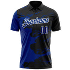 Custom Black Royal-White Fluid Paint Splash Performance Polo Shirt photo 2