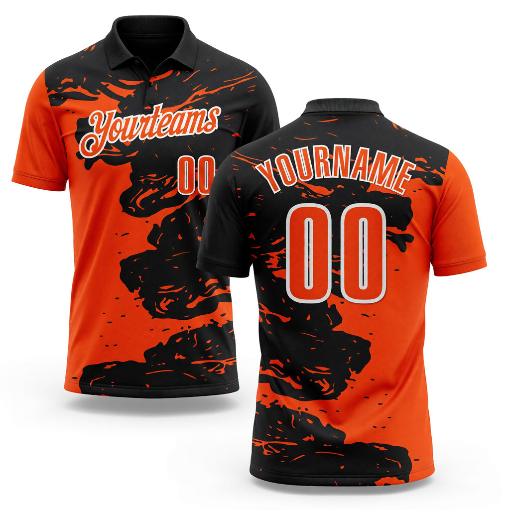 Custom Black Orange-White Fluid Paint Splash Performance Polo Shirt