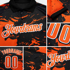 Custom Black Orange-White Fluid Paint Splash Performance Polo Shirt detail