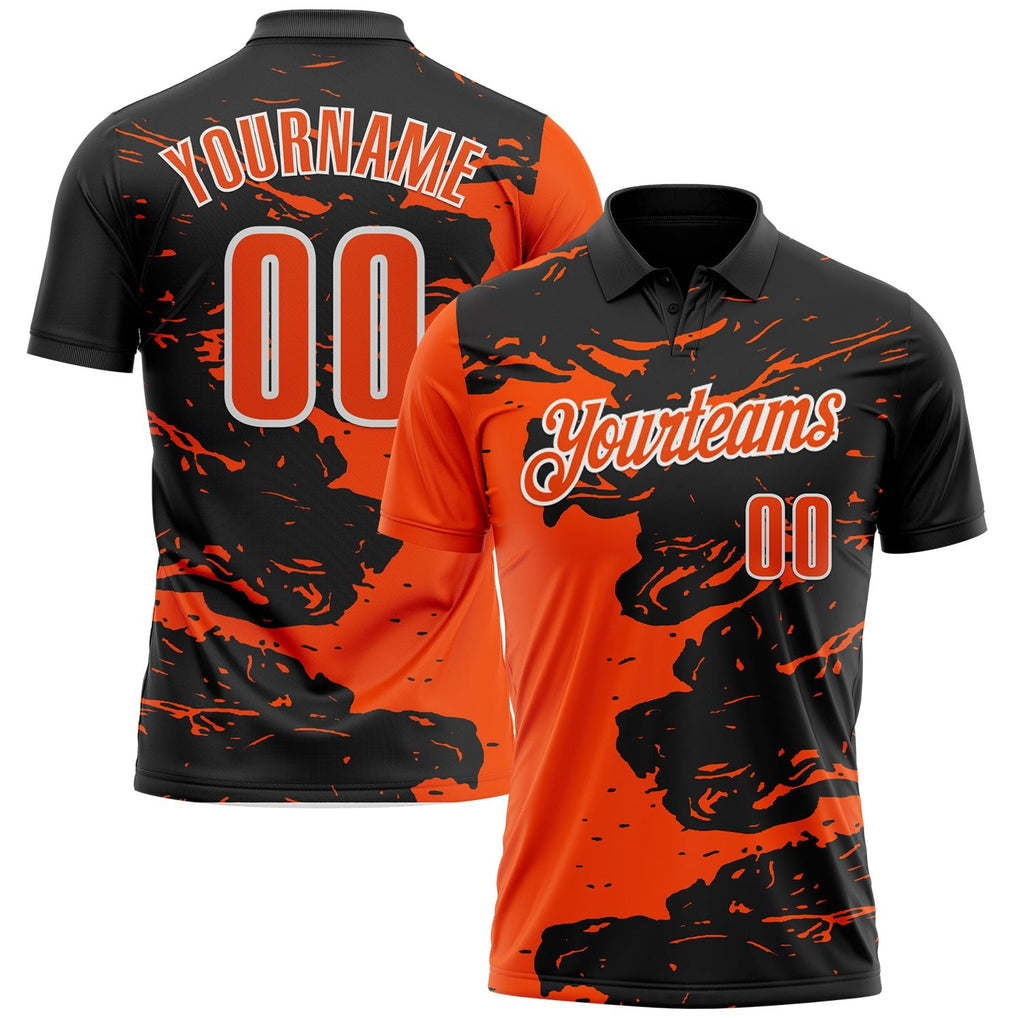 Custom Black Orange-White Fluid Paint Splash Performance Polo Shirt photo 1