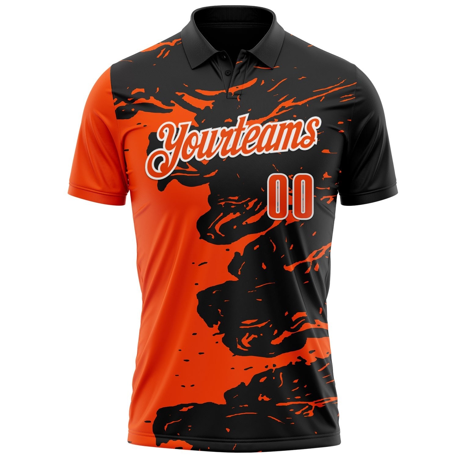 Custom Black Orange-White Fluid Paint Splash Performance Polo Shirt photo 2