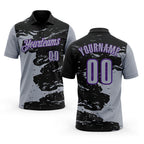 Custom Black Gray-Purple Fluid Paint Splash Performance Polo Shirt